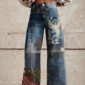 Blue Multicolor Wide Leg Pants